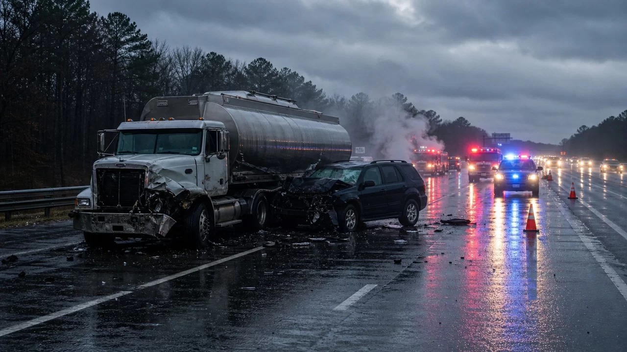 Fiery I-85 Tanker Truck Crash Leaves One Dead in DeKalb County, Georgia