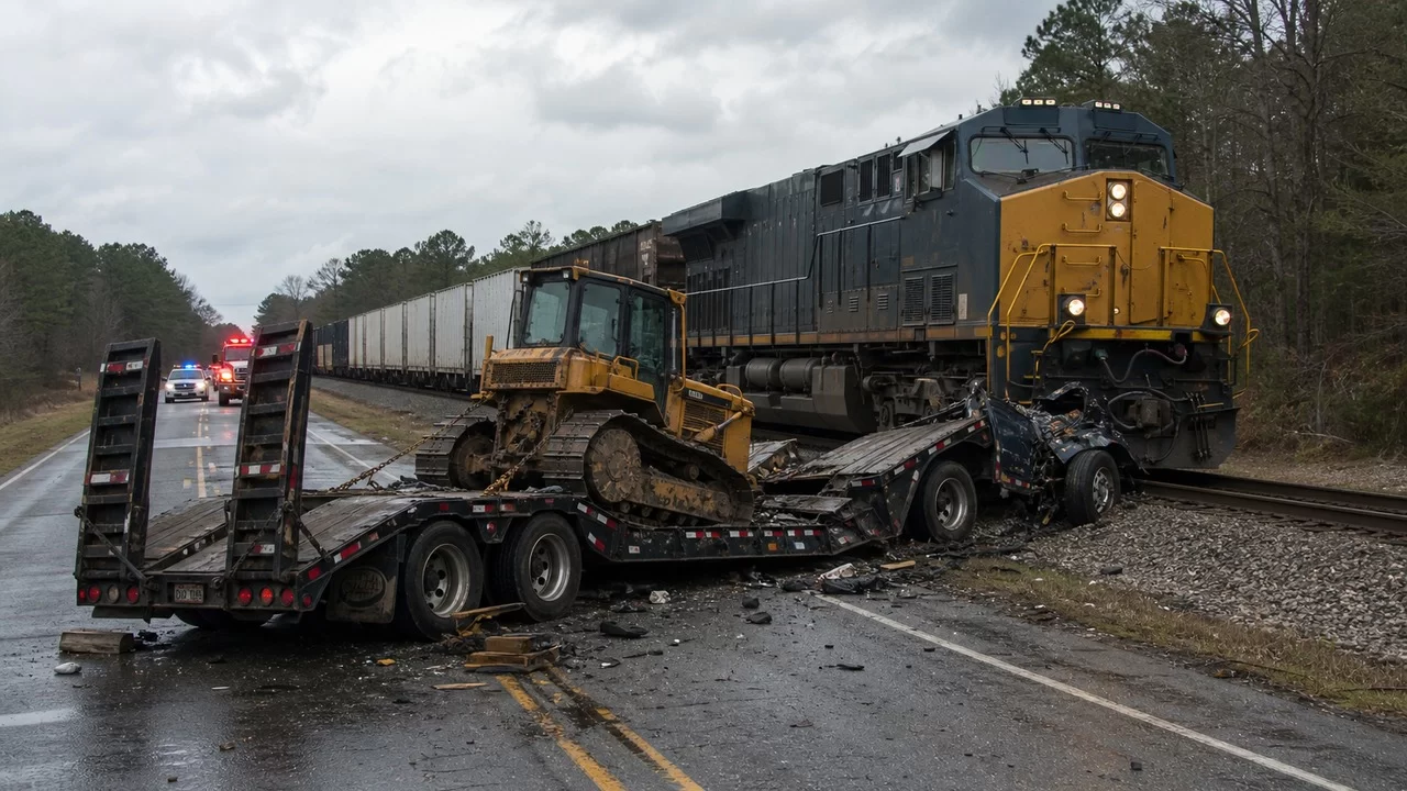 Train Derails After Hitting Lowboy Tractor-Trailer in Hall County, Georgia