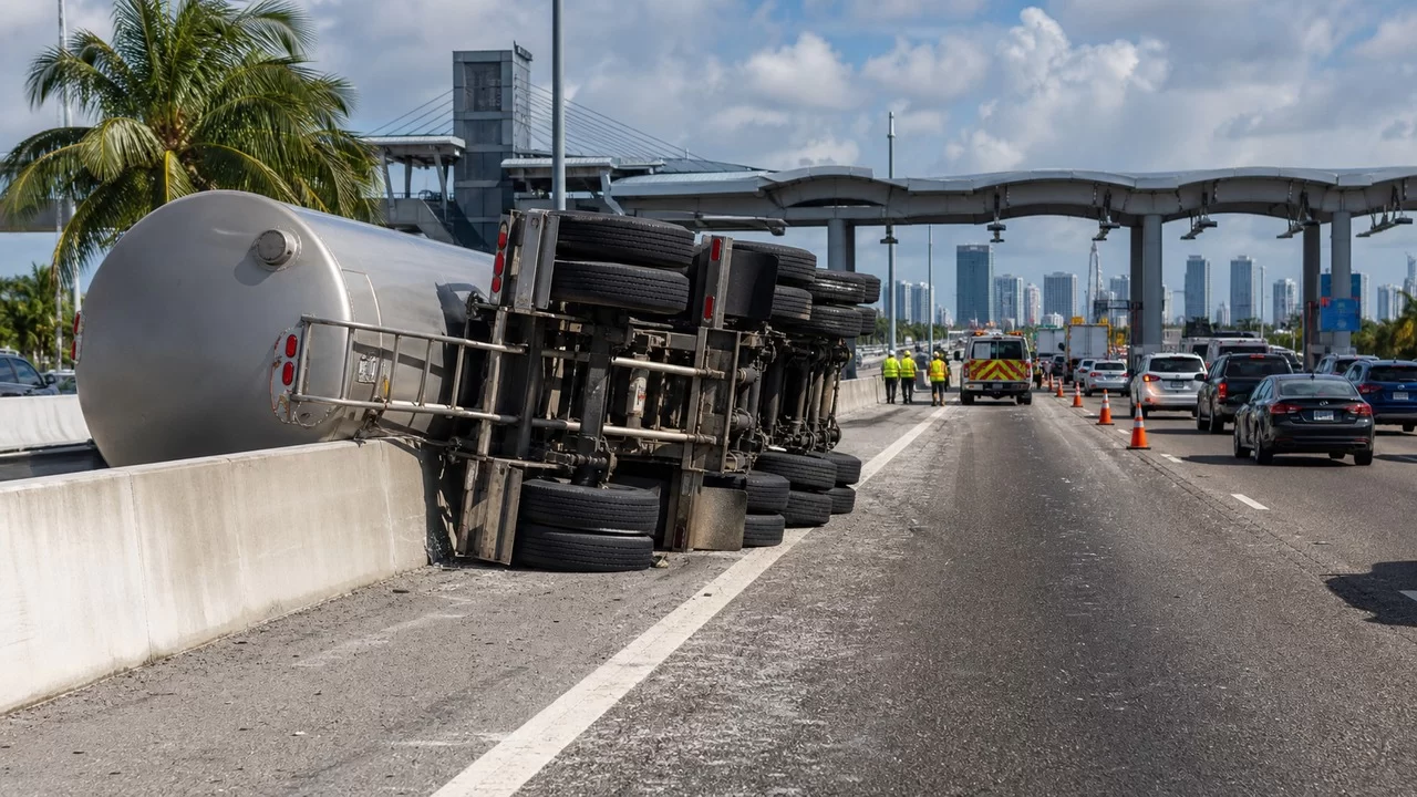 Tanker Truck Driver Killed in Florida Turnpike Rollover Near Bird Road