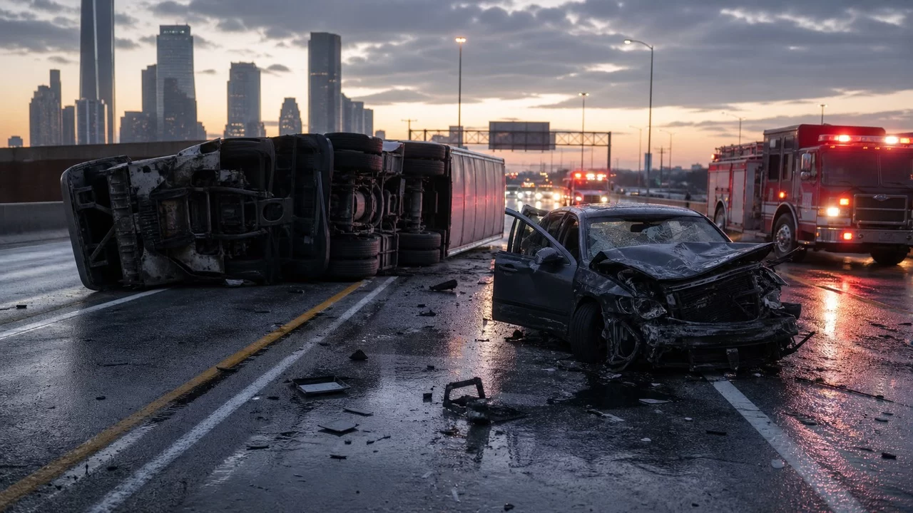Two Killed After Overturned 18-Wheeler Lands on Car on Katy Freeway