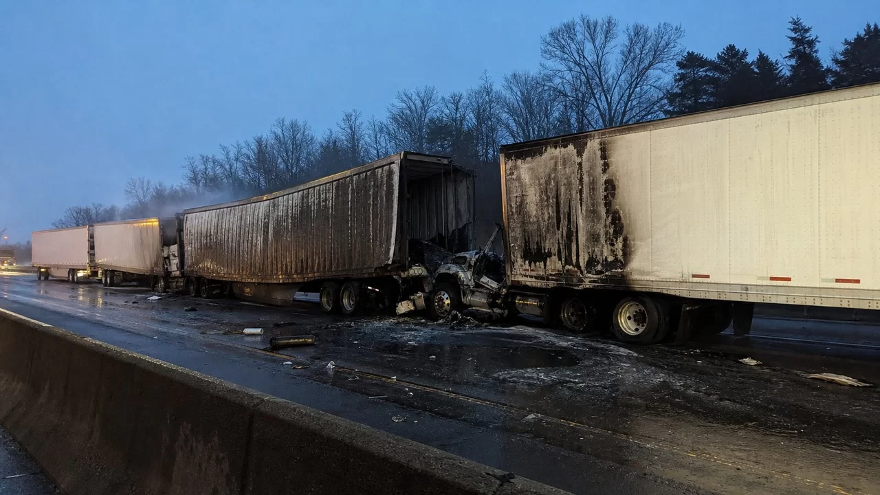 One Killed in Four-Semi Crash and Fire on New Jersey Turnpike