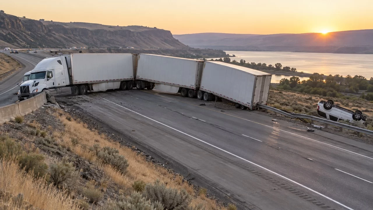 Three Injured After Triple-Trailer Truck Crosses I-84 Median Near Arlington