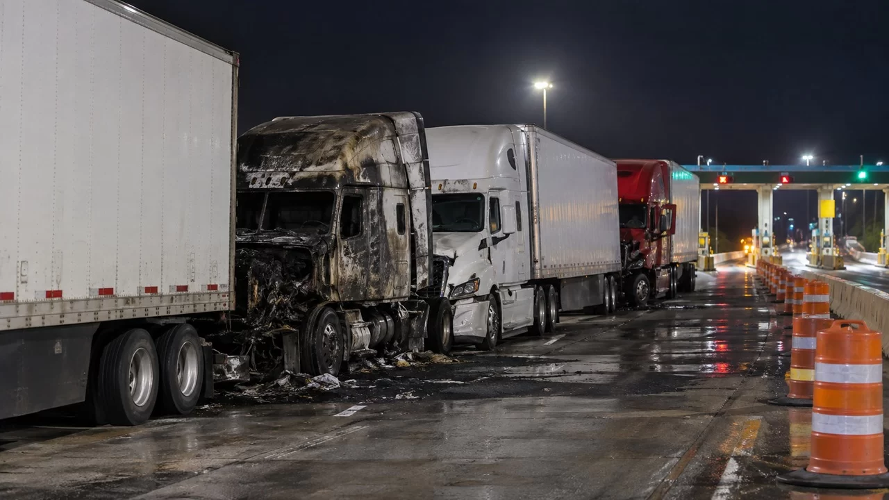 Four Semis Collide in Indiana Toll Road Work Zone in Steuben County