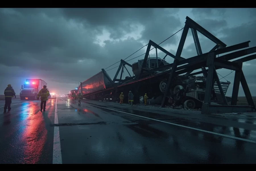 Truck Driver Killed After Hydroplaning Crash Brings Down I-35 Highway Sign in Kansas