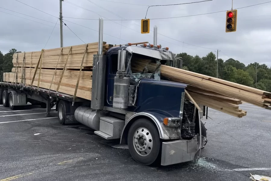 Shifted Lumber Load Impales Semi-Truck Cab in Georgia