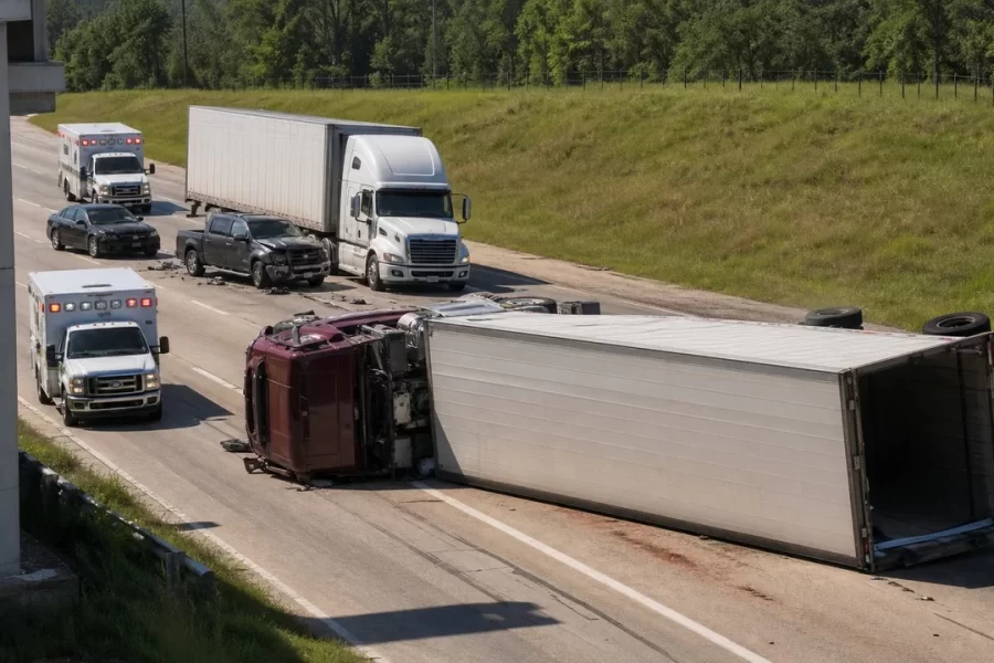 Eight Injured in Series of I-20 Crashes Involving 18-Wheelers Near Lindale