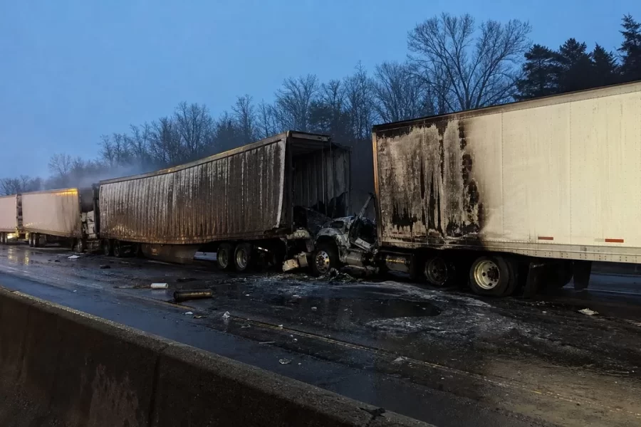 One Killed in Four-Semi Crash and Fire on New Jersey Turnpike