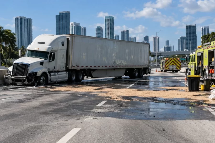 Tractor-Trailer Crash Spills Fuel on Dolphin Expressway
