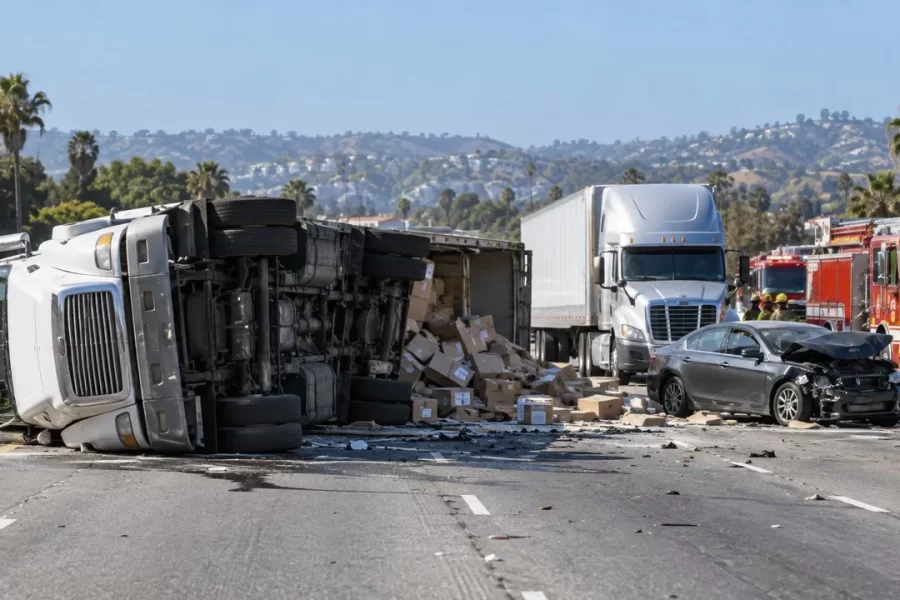 Three Injured After Two Big Rigs Collide on 210 Freeway