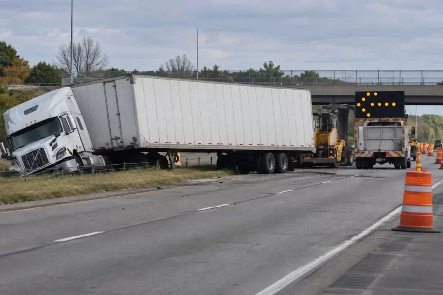 Semi Strikes MDOT Work-Crew Truck on I-196 in Casco Township