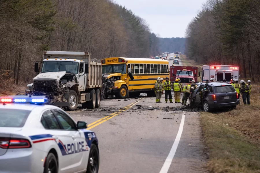 dump truck school bus accident