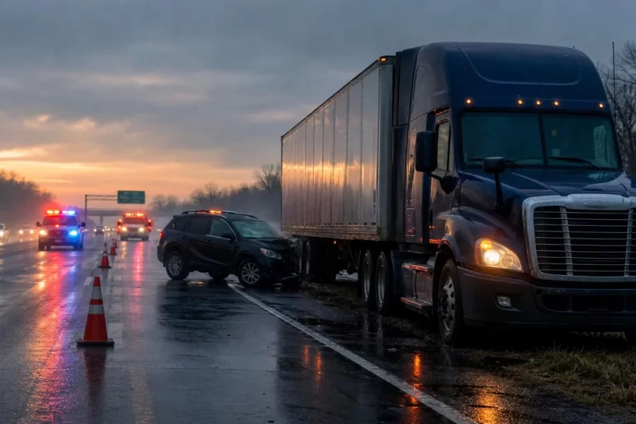 One Killed, One Injured in Semi-Truck Crash on I-94 in Gurnee, Illinois